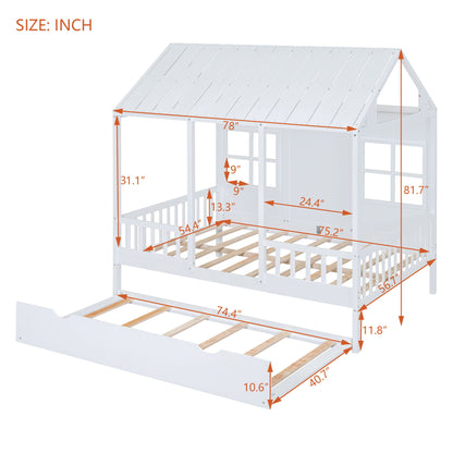 House Bed With Twin Size Trundle, Daybed
