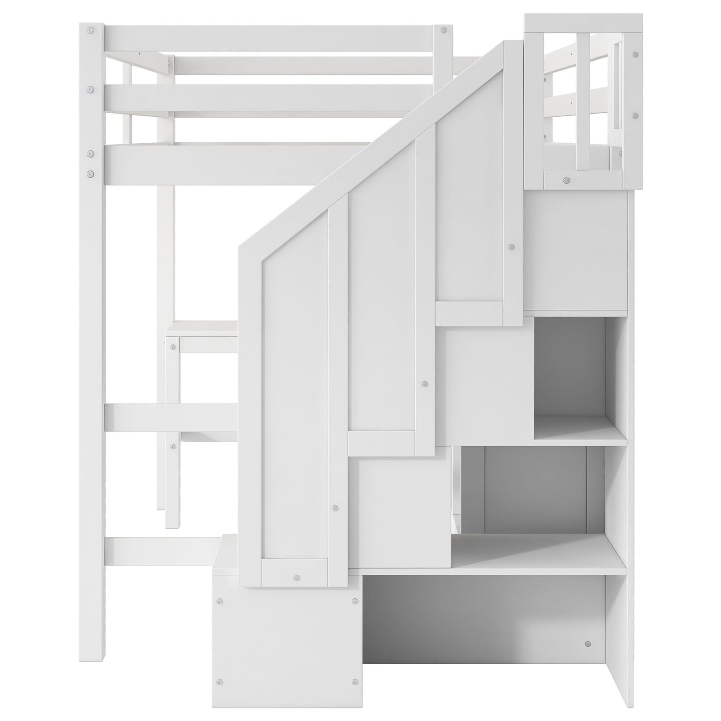 Loft Bed & L Shaped Desk, Drawers, Cabinet, And Storage Staircase