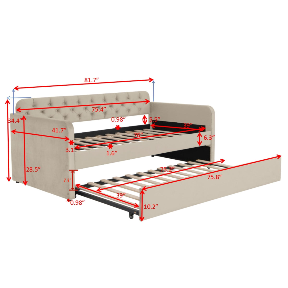 Upholstered Daybed With Trundle And USB Charging Design