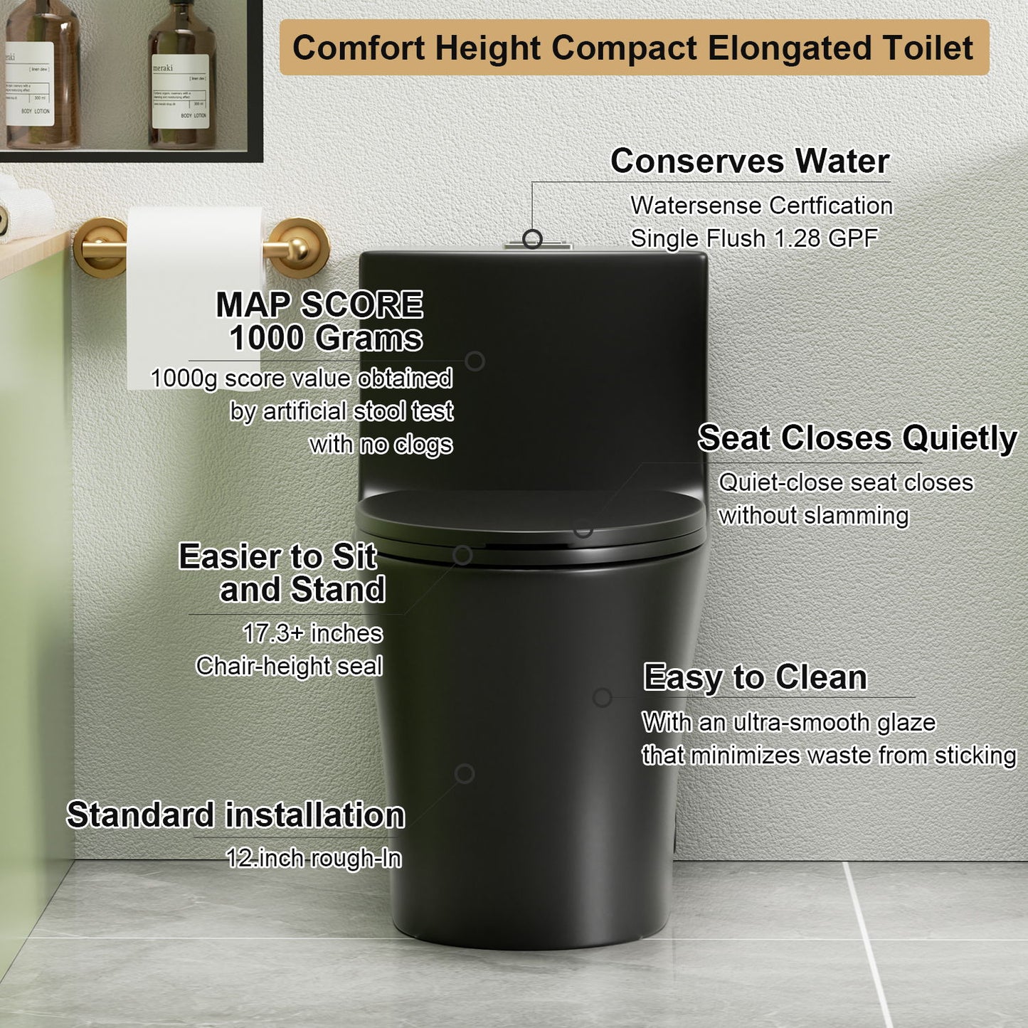 1 Piece Toilet With Dual Flush And Soft Closing Seat