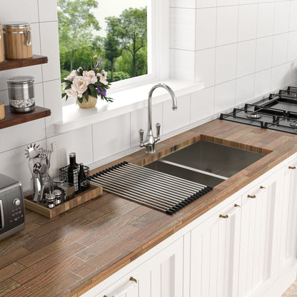 Undermount Double Bowl Kitchen Sink 16 Gauge With 9" Deep Basin - Brushed Nickel