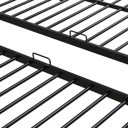 Modern Metal Triple Bunk Bed With Vertical Ladder, Safety Rail, And Storage Shelf - Black