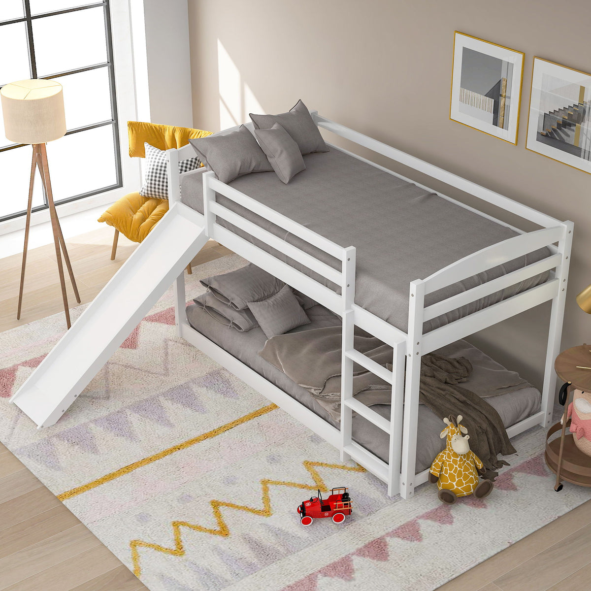 Durable Bunk Bed With Convertible Slide And Ladder