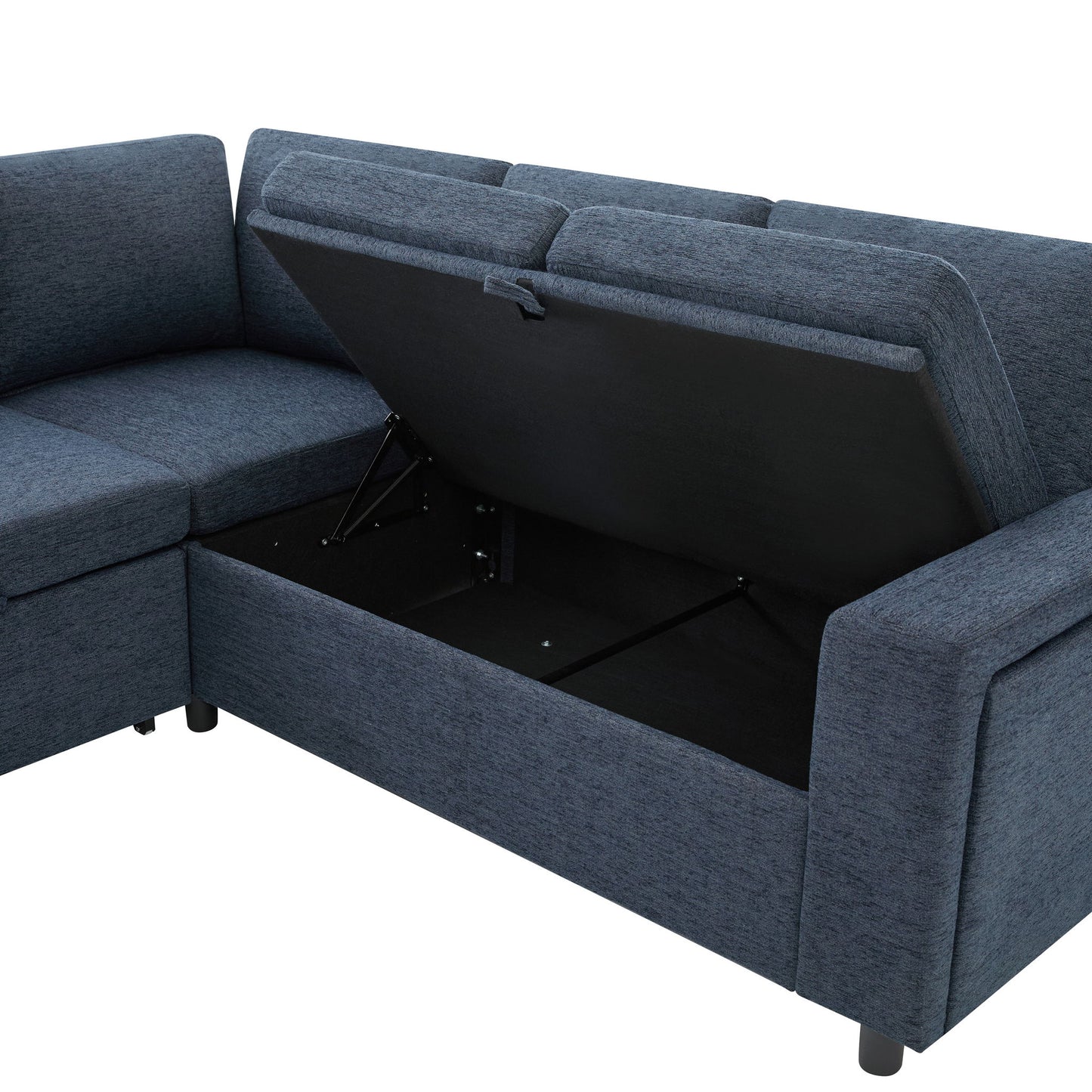U - Shaped Convertible Sectional Sofa Bed With Storage, USB Charger & Cup Holders