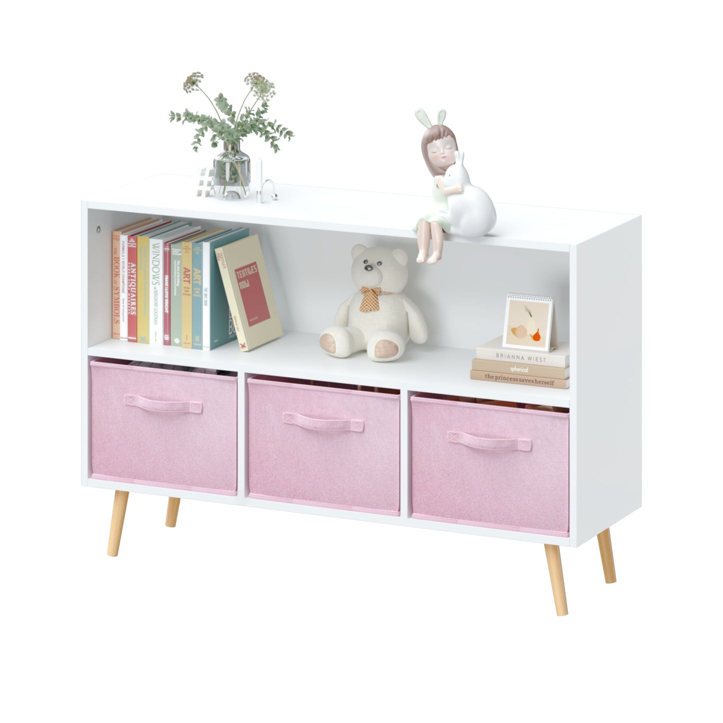 Bookcase With Collapsible Drawers, Book Display Organizer