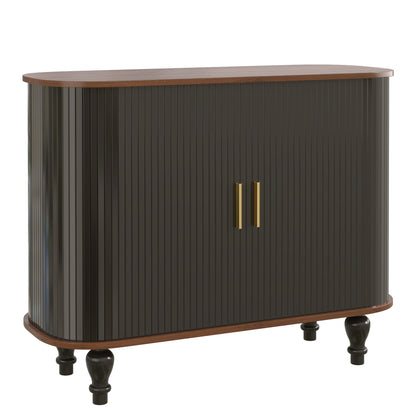 Fluted Liquor & Coffee Bar Cabinet With 6 Wine Racks And 3 Glass Holders