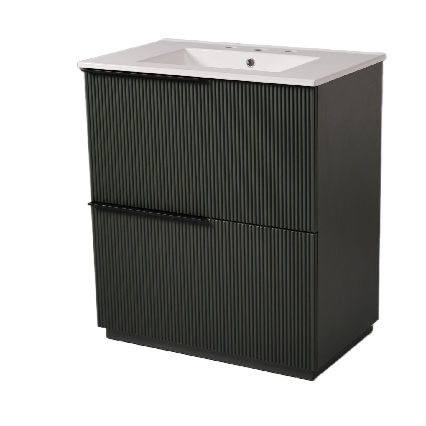 Fluted Bathroom Vanity With Ceramic Sink, Soft Close Slides