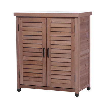 Potting Bench With Storage Cabinet And Metal Table Top For Outdoor