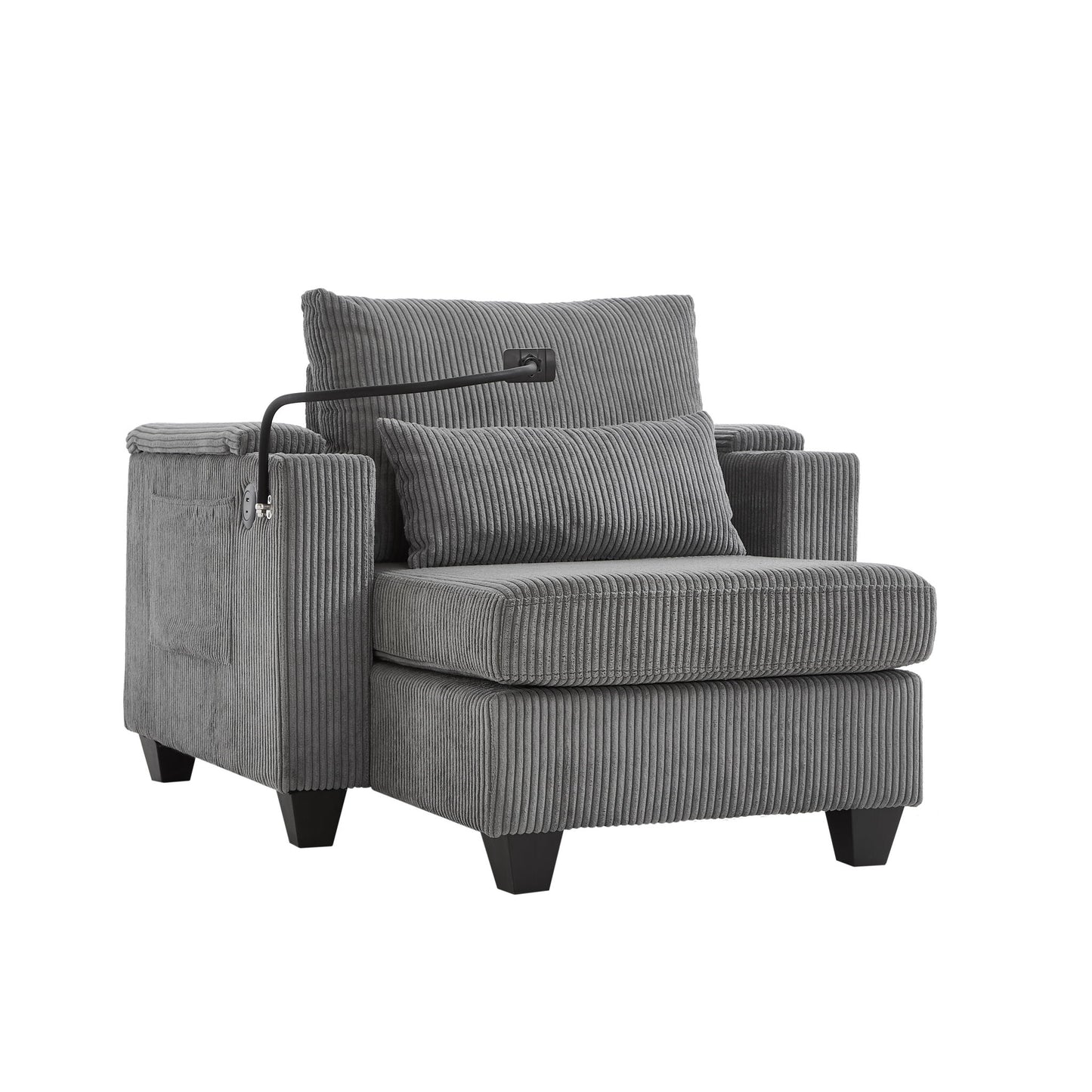Convertible Chaise Lounge Sofa Chair With USB Ports, Cup Holders, Phone Holder And Storage