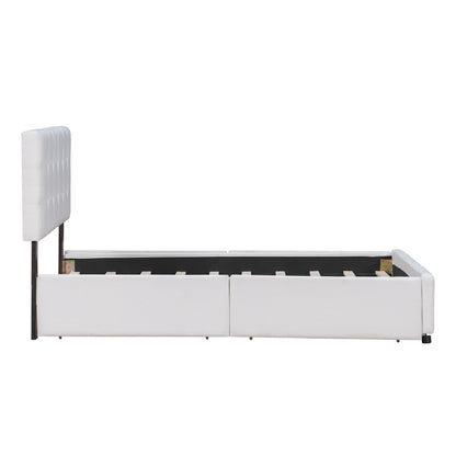 Upholstered Platform Bed With Classic Headboard And Drawers, No Box Spring Needed