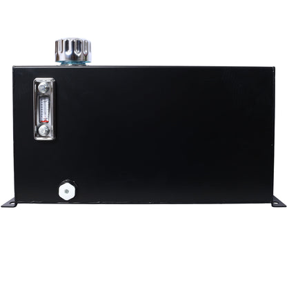 Heavy Duty Hydraulic Fluid Tank 10 Gal Steel Reservoir With Strainer, Gauge & Breather Cap For Tractors & Trucks - Black