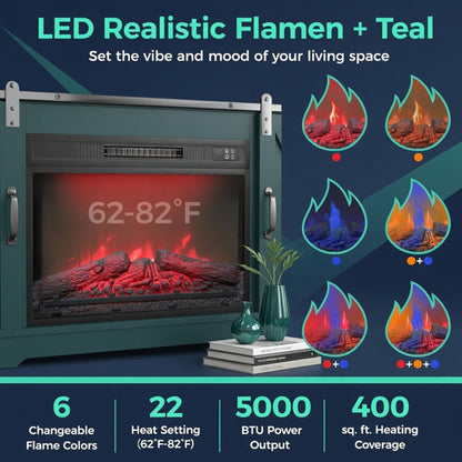 Electric Fireplace Insert Heater With Multicolor Flames, Remote Control - Black