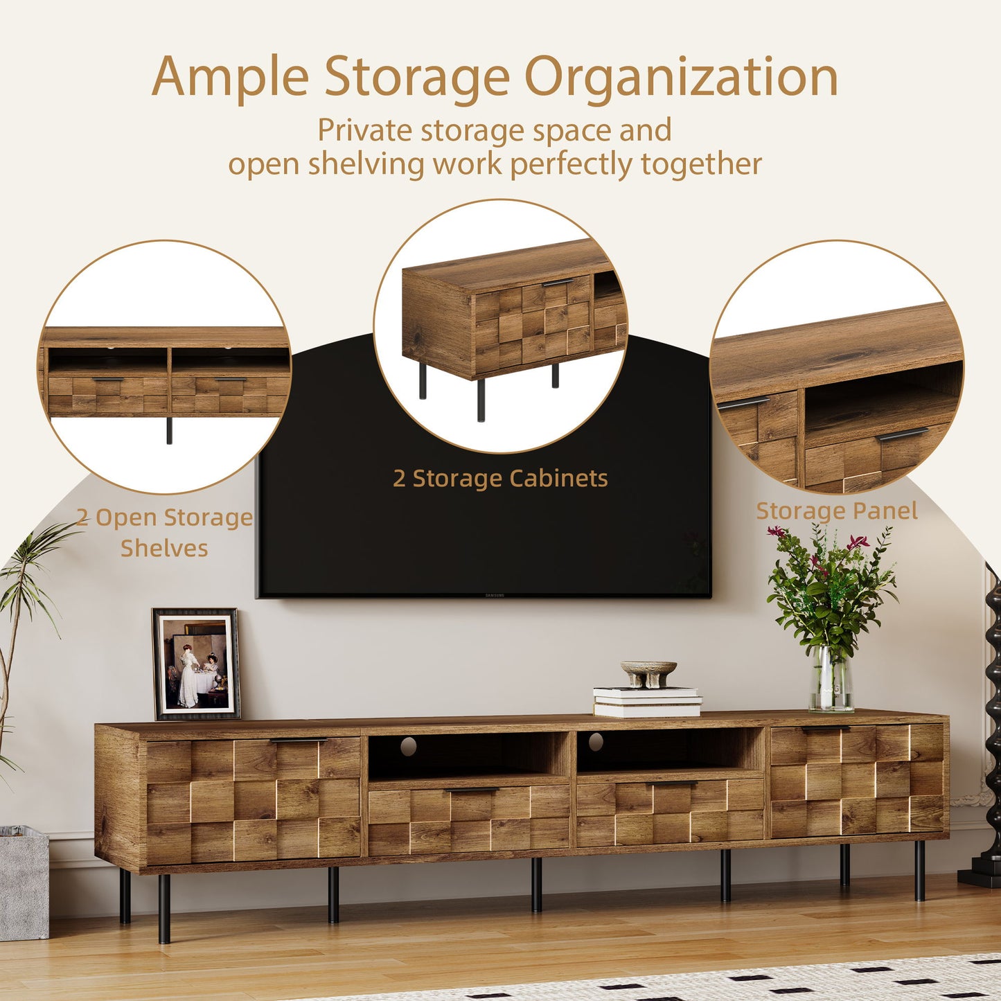 TV Stand With 2 Drawers, Media Console Table, Storage Cabinet With Cable Management