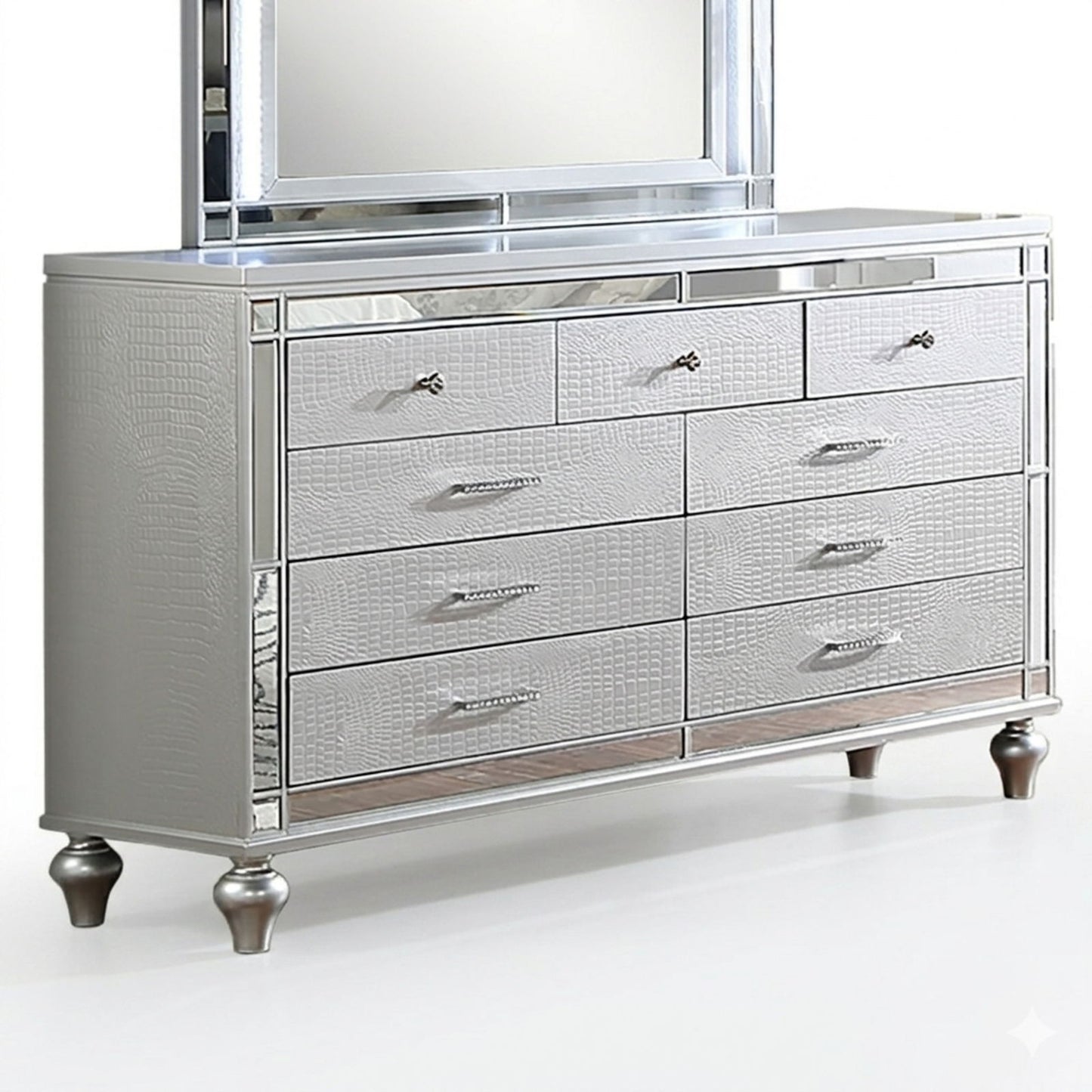1 Piece Dresser With Snake Skin Bedroom Furniture - Silver