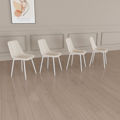 Modern Kitchen Dining Chairs (Set of 4) With Linen Padding And Sturdy Metal Legs - Beige