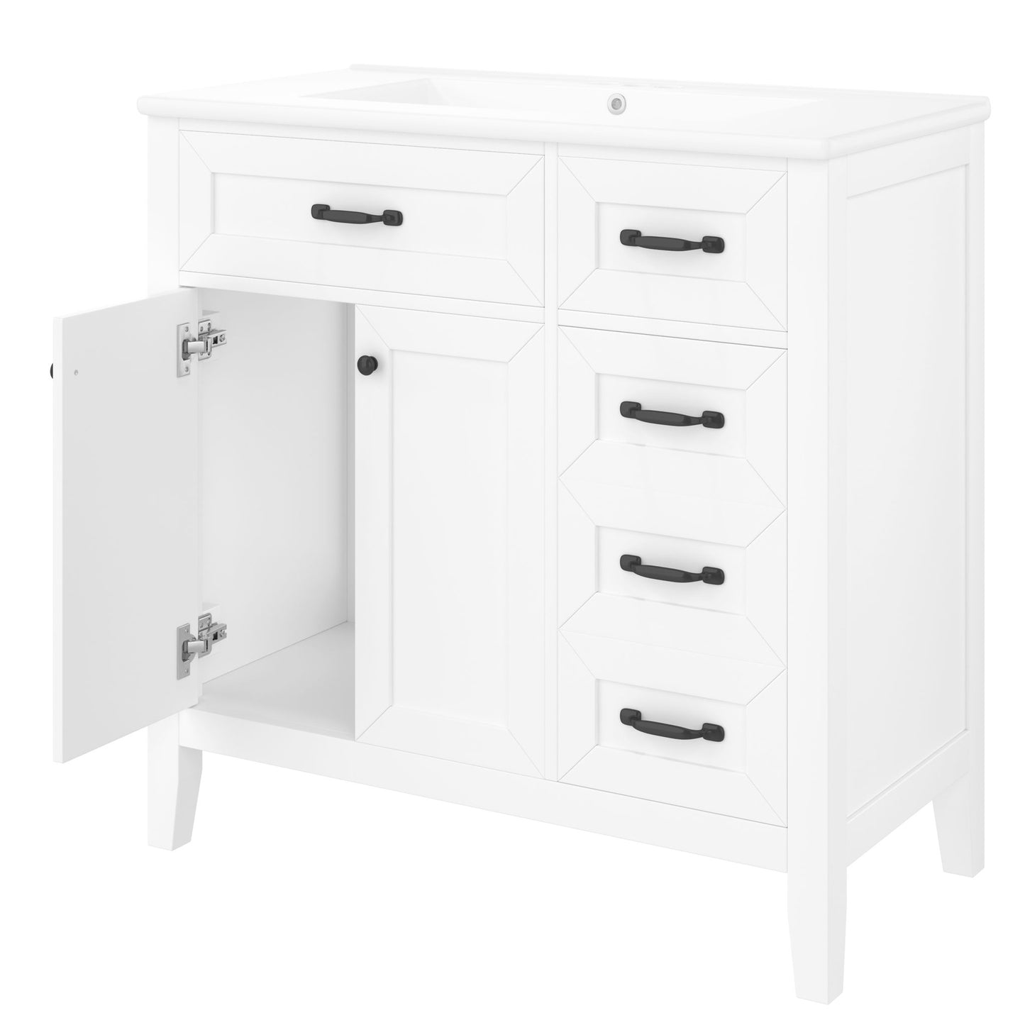 Modern Bathroom Vanity With Sink, Freestanding Design With Drawers And Doors