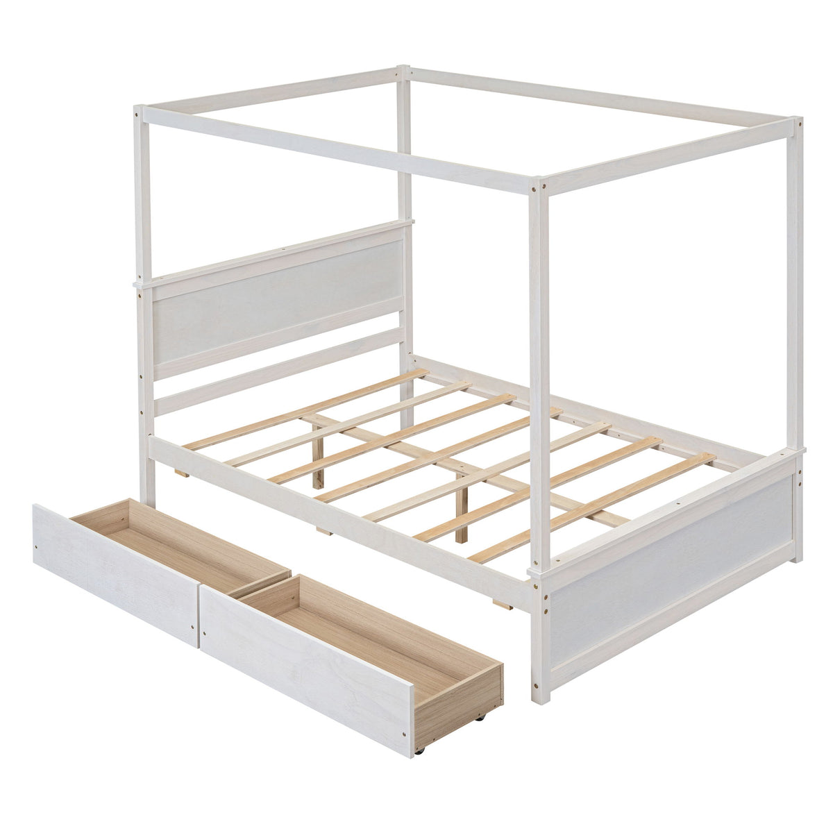 Canopy Platform Bed With Drawers, Support Slats, No Box Spring Needed