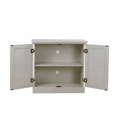 Sideboard Cabinet With Mirrored Doors, Adjustable Shelf, Metal Handles