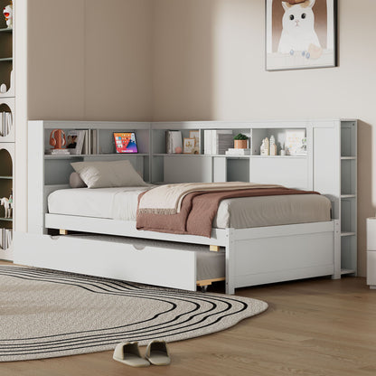 Daybed With Storage Shelves, USB Charging, And Trundle Bed