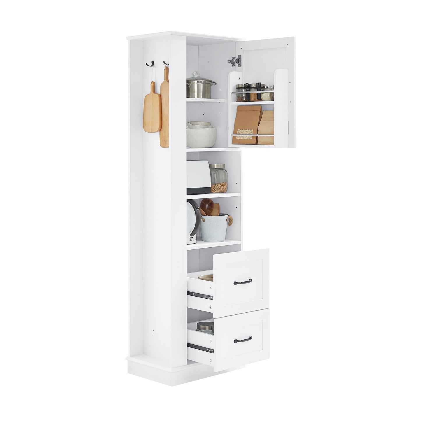 Freestanding Bathroom Storage Cabinet With Adjustable Shelves And Side Hooks Board, Rectangle Design