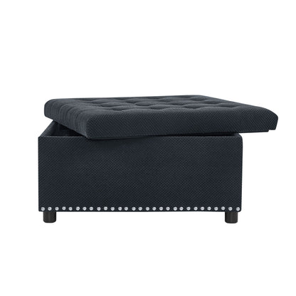 Square Tufted Storage Ottoman With Nailhead Trim