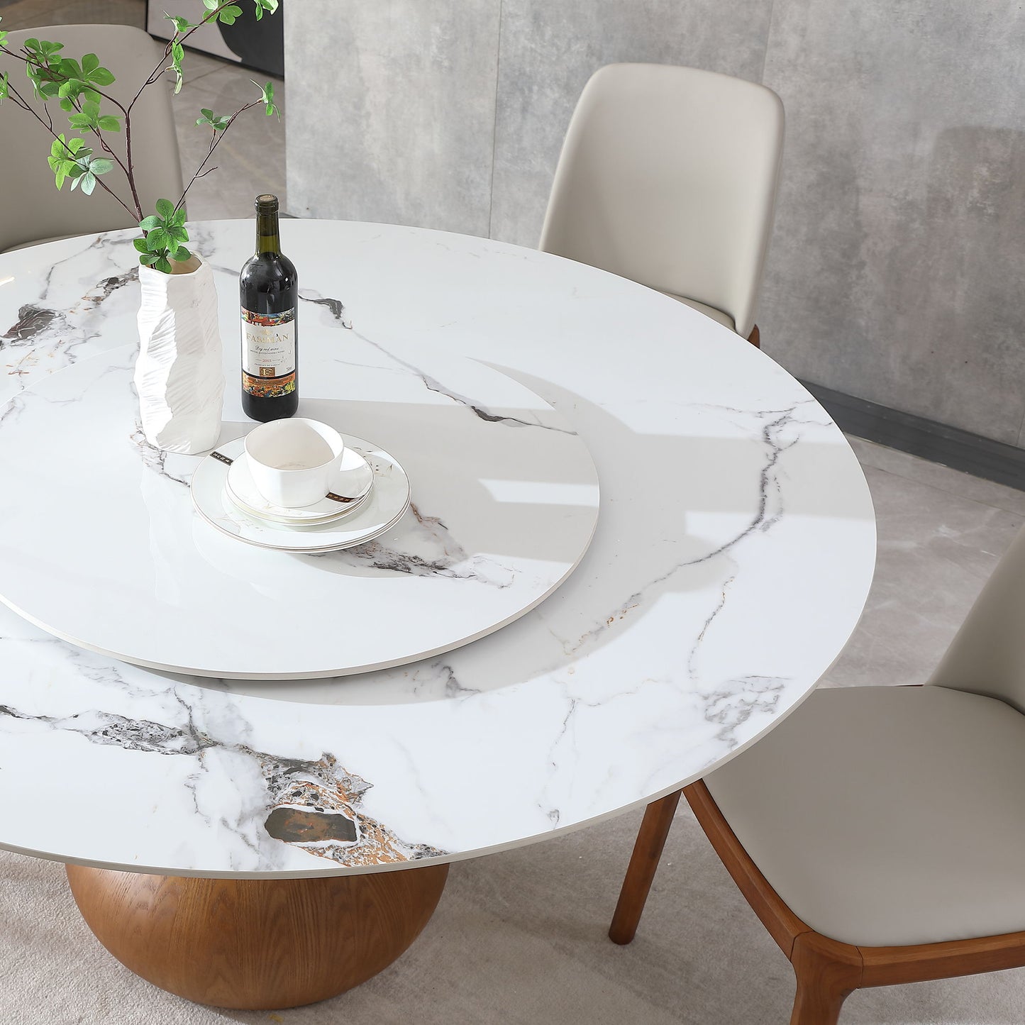 Dining Table, Round With Lazy Susan For Dining Room - Walnut / White