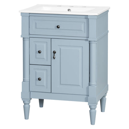Freestanding Bathroom Vanity With Sink, Adjustable Shelf & Flip Drawer