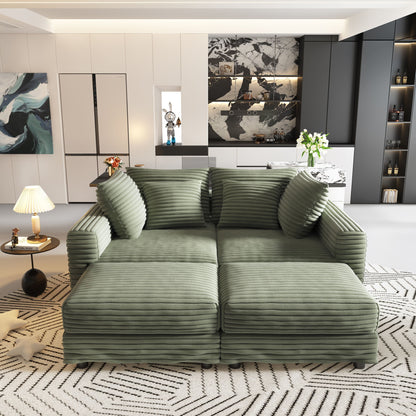 Convertible Deep Seat Sofa With Soft Pillows And Ottomans