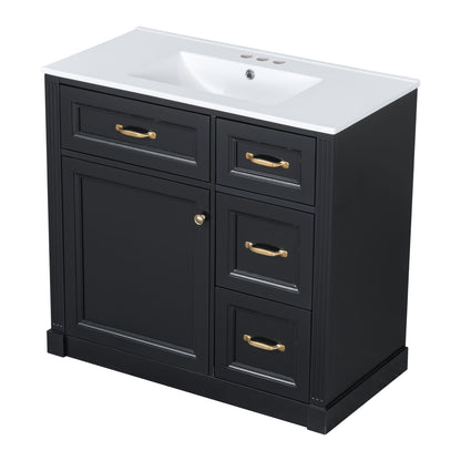 Modern Bathroom Vanity With Sink, 4 Drawers, Soft-Close Door, Adjustable Shelf