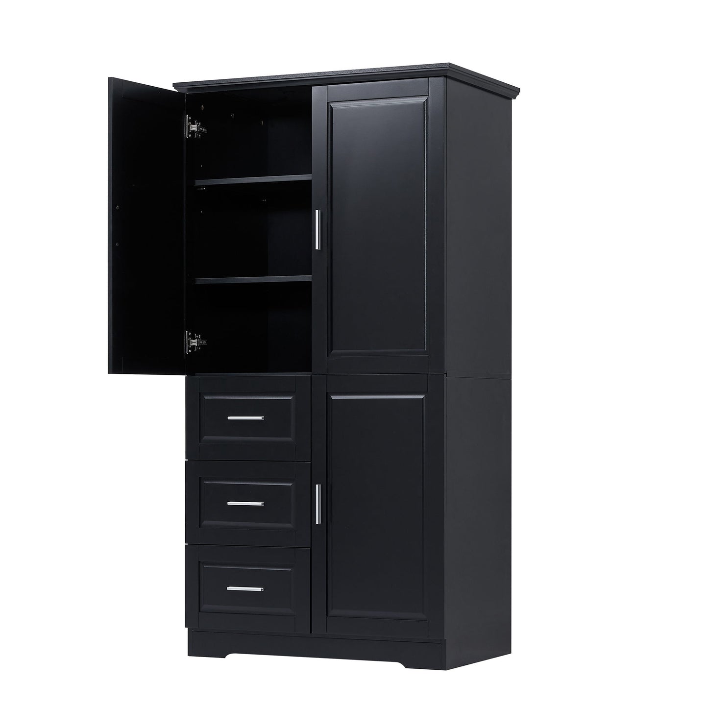 Tall Wide Storage Cabinet With Doors, 3 Drawers
