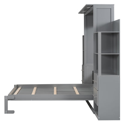 Murphy Wall Bed With LED Lights, Shelves And Drawers