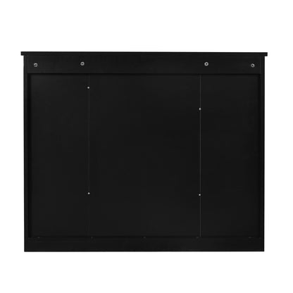 Wall-Mounted Bathroom Storage Cabinet With Mirror, 6 Open Shelves - Black