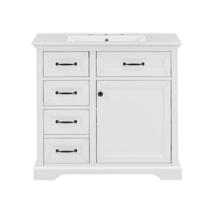 Modern Bathroom Vanity With Sink Top, 4 Drawers And 1 Soft-Close Door