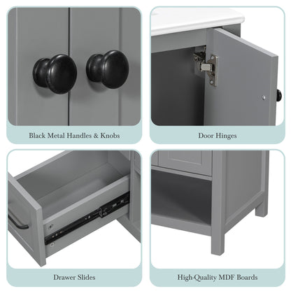 Bathroom Vanity With Sink Top, Bathroom Vanity Cabinet With 2 Doors And 2 Drawers, Open Shelf
