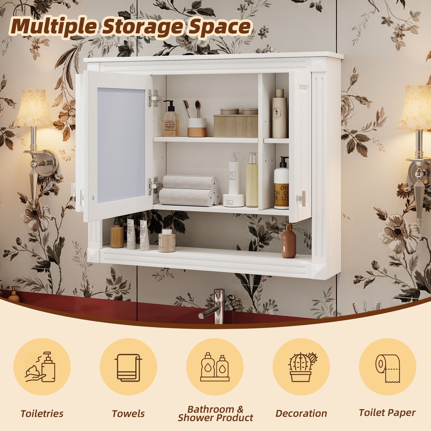 Wall-Mounted Bathroom Cabinet With Mirror And Open Shelf - White