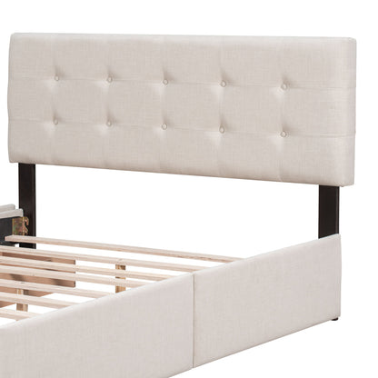 Upholstered Platform Bed With Classic Headboard And Drawers, No Box Spring Needed
