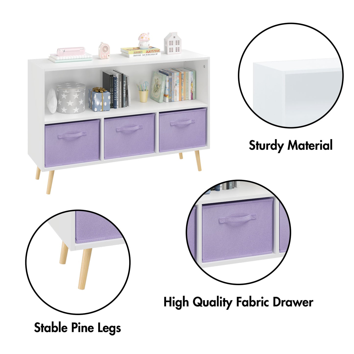 Bookcase With Collapsible Drawers, Book Display Organizer