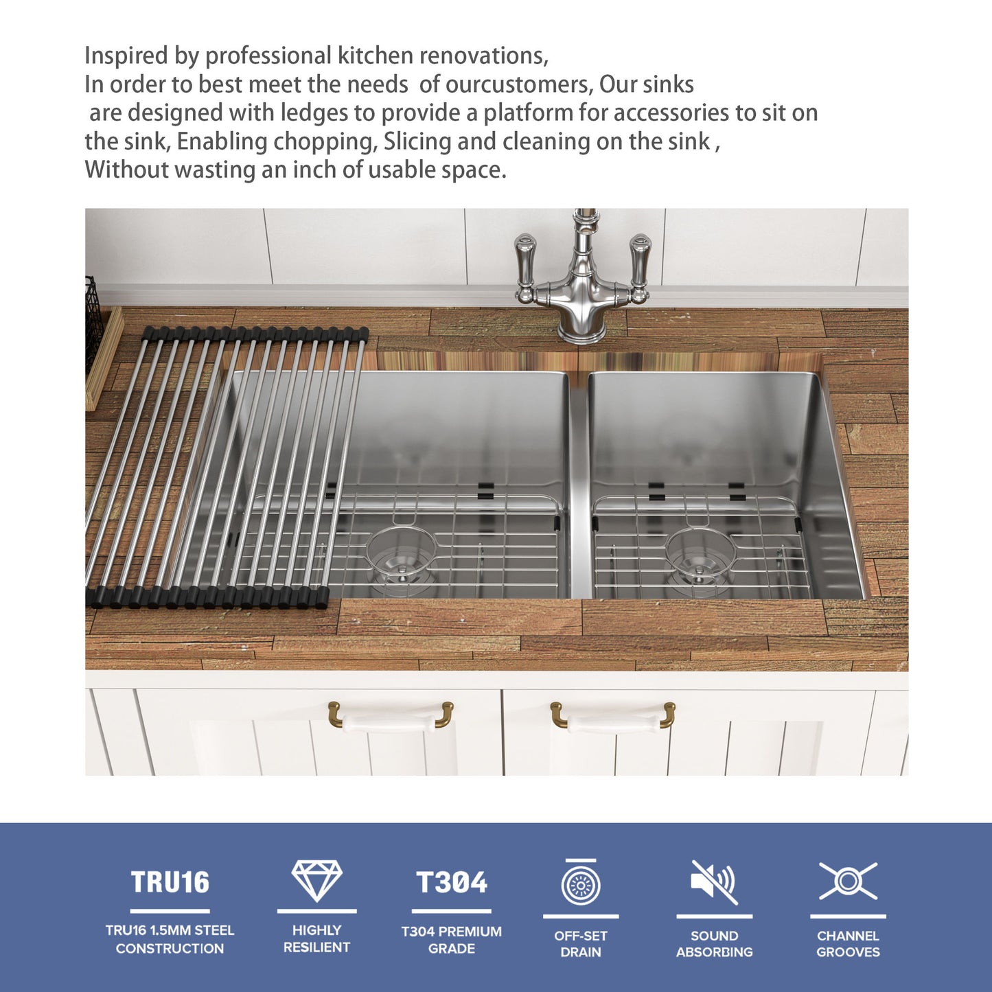 Modern Double Bowl Undermount Sink Design With 10" Deep Basins