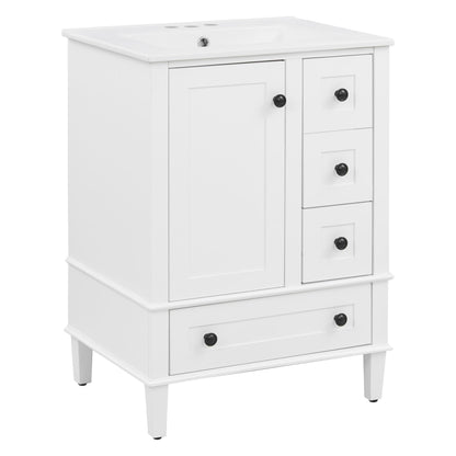Bathroom Vanity With Integrated Basin, Soft Close Drawers, Door Mounted Double Layer Shelf