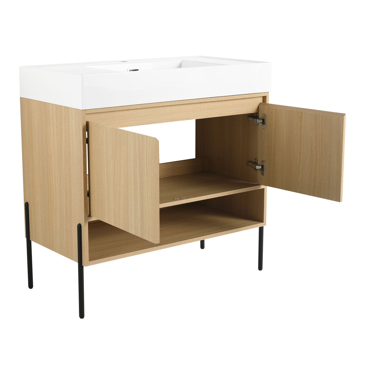 Modern Bathroom Vanity Combo With Single Resin Sink And Storage Cabinet