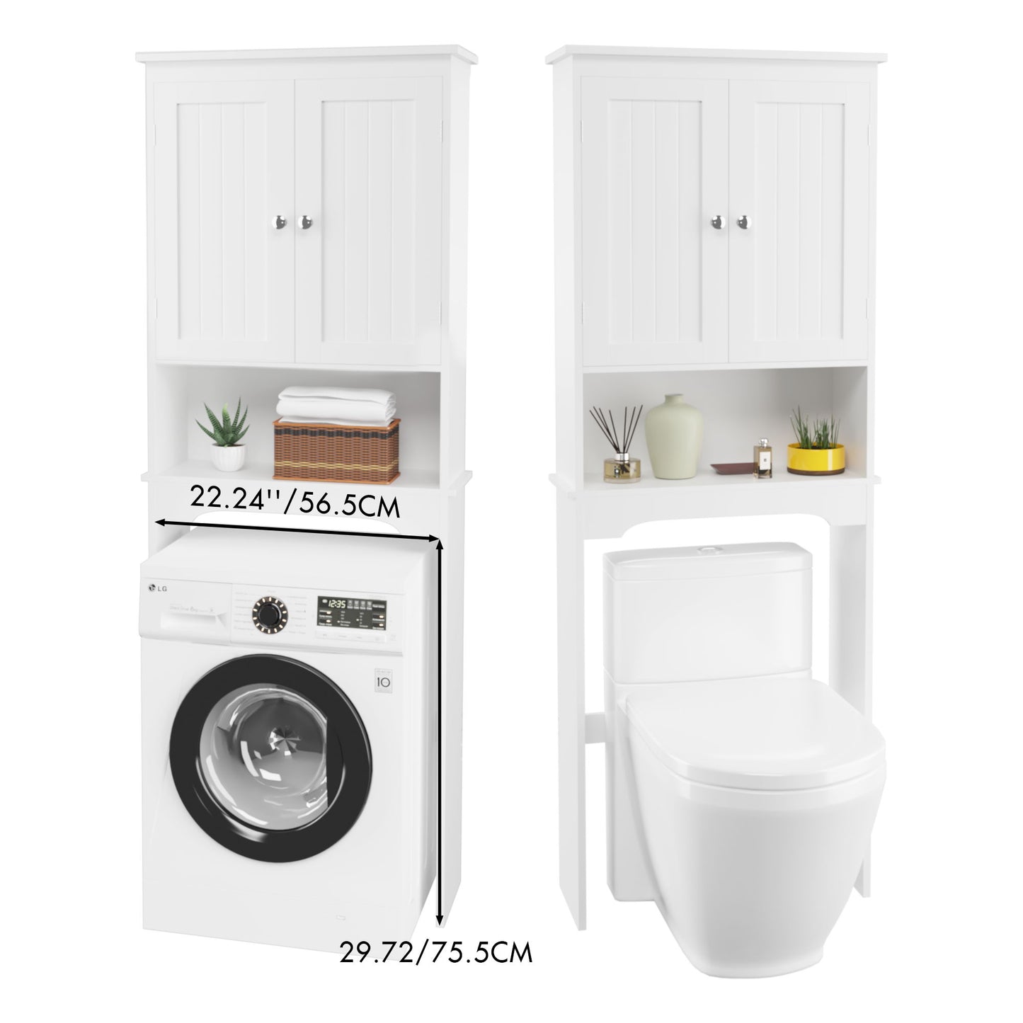 Over The Toilet Storage Cabinet, Bathroom Space Saver With Adjustable Shelf - White