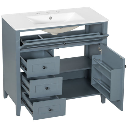 Bathroom Vanity With Sink, 3 Drawers & Cabinet With Adjustable Shelves