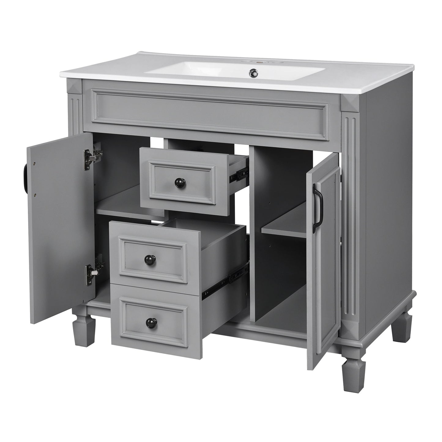 Bathroom Vanity With Top Sink, Basin On Cabinet With 2 Soft Closing Doors And 2 Drawers