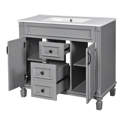 Bathroom Vanity With Top Sink, Basin On Cabinet With 2 Soft Closing Doors And 2 Drawers