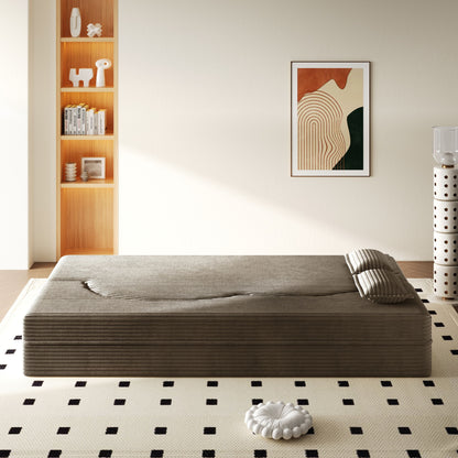 Modern Floor Sofa With 2 Pillows, Convertible Twin Size Folding Mattress For Living Room