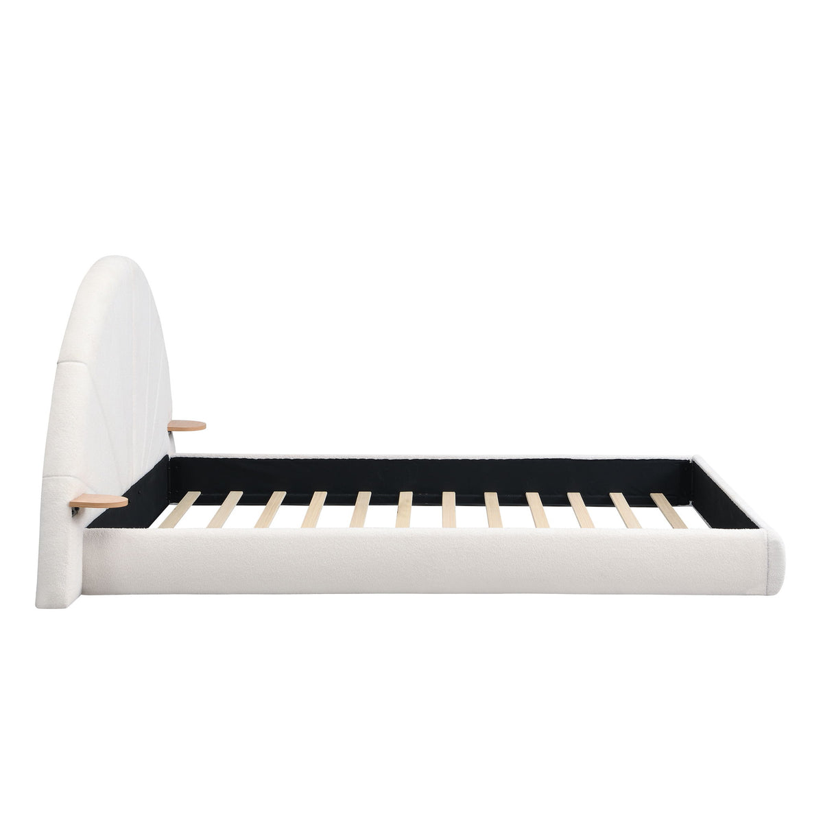 Queen Arched Bed With Small Table, Floor Standing Design - Beige