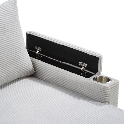 U Shaped Sectional Sofa Bed With Storage Chaise Lounges, USB Ports, And Cup Holders