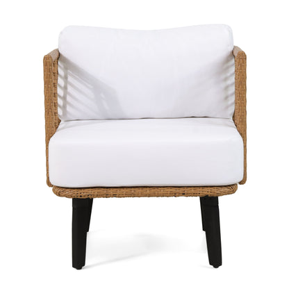 Outdoor Wicker Club Chair With Water Resistant Cushion - Brown