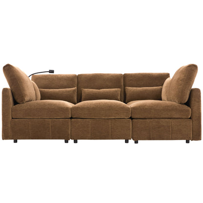 Modern Modular U-Shaped Sofa Bed With Movable Ottoman, USB Ports, Phone Holder