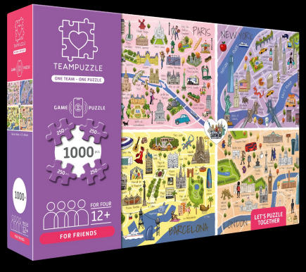TEAMPUZZLE FOR SENIORS: City Trip - 1000pc Puzzle, 4 Jigsaw Sections, Around The World Travel Destinations, 27x19, Includes App Game Actions, Family-Friends 12+